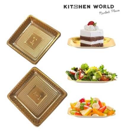 ถาดรองขนมพลาสติกทรงสี่เหลี่ยม KCW PK0084 แพ็ค 200 ชิ้น สีทอง_5